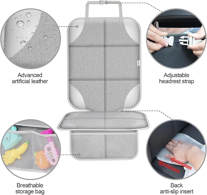 Meolsaek Car Seat Protector for Child Car Seat，Non-Slip Backing No Imprints | Durable Car Seat Mat 600D Fabric, Waterproof Car Seat Cover with Thick Pad - Image 6