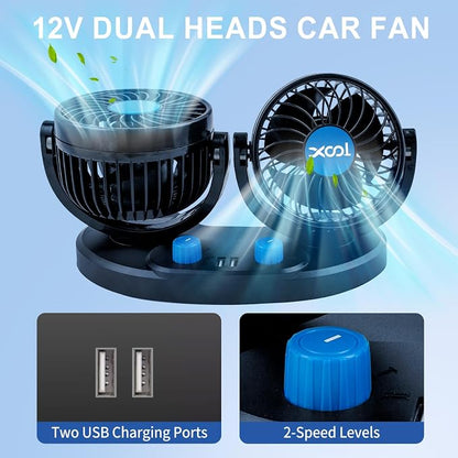XOOL Car Fan – Car Cooling Fan with 2 USB Charging Ports, Quiet Strong Airflow, Cigarette Lighter Plug, Fan for Car, Vehicles, RVs, and SUVs - Image 5
