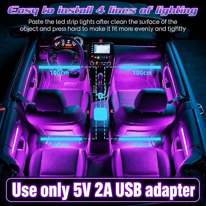 Winzwon Car Interior Lights, LED Lights for Halloween Car Accessories | Christmas White Elephant Gifts for Him Men Women Teen Boys, APP Control with USB Port Color Change Lights for Truck Decor - Image 9