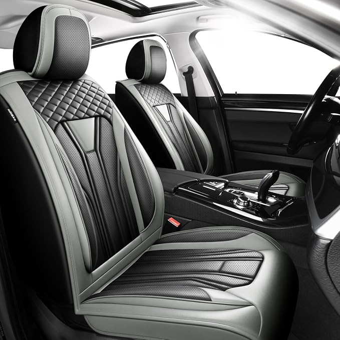 Fit Prius Premium Leather Car Seat Covers for Toyota Prius 2001-2025 2026 - Waterproof，Breathable，All-Weather Seat Cushion Protecto & Airbag Compatible, 2 Front Seat Gray&Black by Unknown