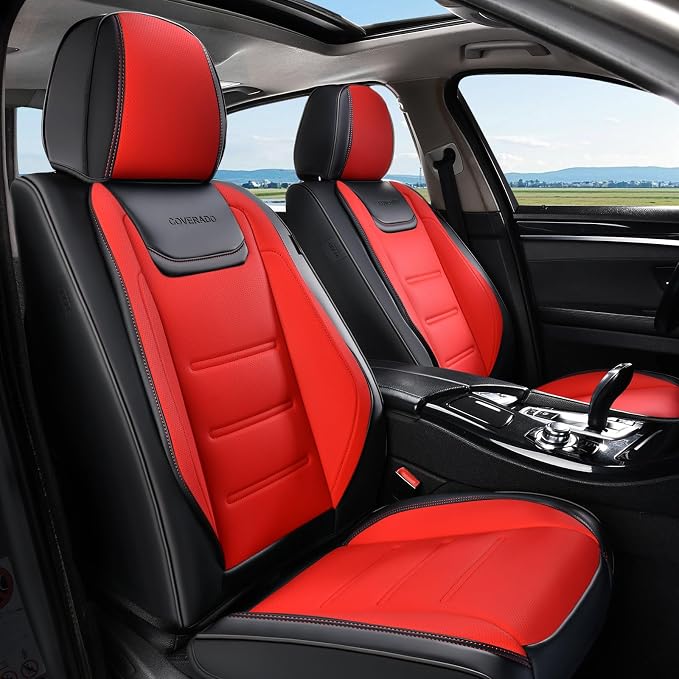Coverado Car Seat Covers, Front Covers for Cars, Car Seat Cover Front Seats, Car Seat Protector Waterproof, Leather Car Seat Cushion, Universal Interior Covers Seat Protectors for Most Cars by COVERADOAUTO