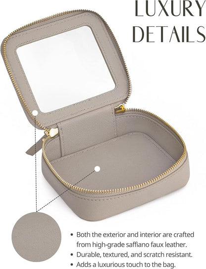 Clear Makeup Bag with Zipper, Set of 2, Mini and Medium, Stone | Clear Travel Bags for Toiletries, Structured Cosmetic Case for Women, Waterproof PU Leather, Wide Open Portable Car Organier - Image 4