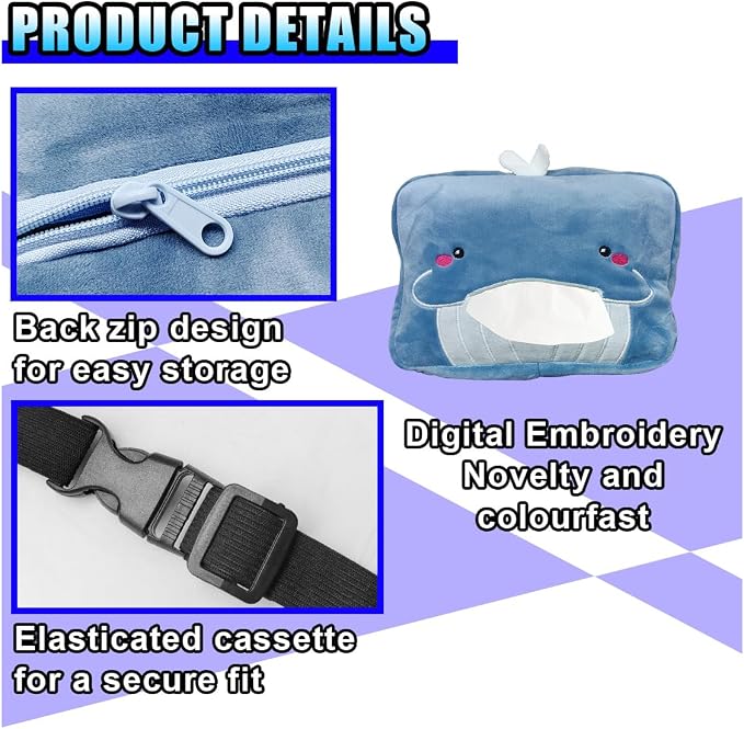 Cute Car Tissue Holder, Cartoon Auto Backseat Large Tissue Box, Car Paper Towel Holder Case, Universal Vehicle Napkin Organization Accessories Fit for Cars (Whale) - Image 5