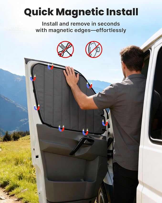 MELIPRON Magnetic Van Window Covers Fit for Mercedes Benz Sprinter NCV3 | 2007-2018, Blackout Privacy & Thermal Insulation Side Shades for Van Life & Camping, Custom Fit, Easy Install, Gray (Pair) - Image 3