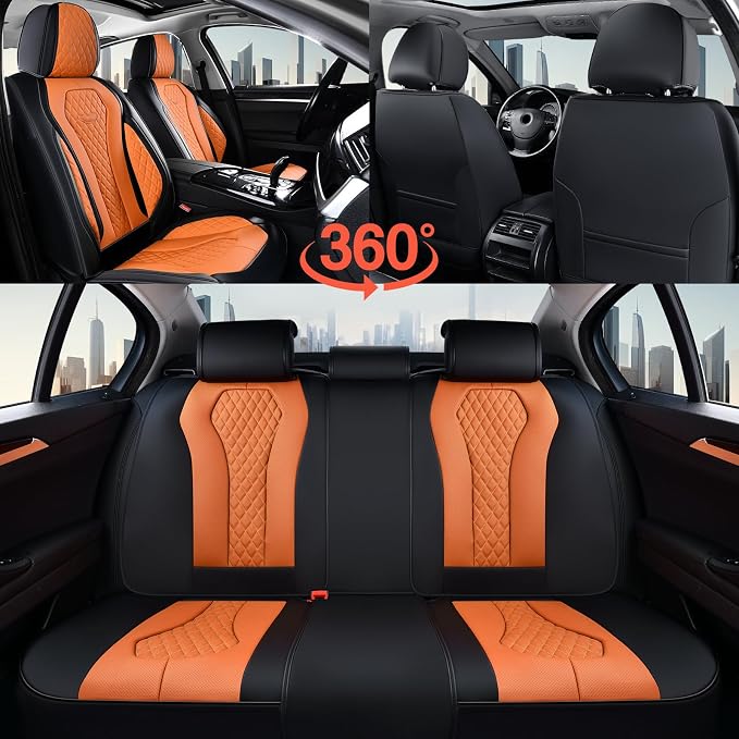 Coverado Automotive Seat Covers, Car Seat Covers Full Set, Orange Car Seat Cover, Driver Seat Covers, Luxury Car Seat Cushion,Leather Seat Cover Seat Protector Fit for Most Cars - Image 6