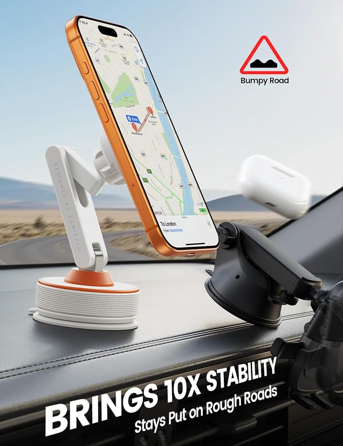 Lamicall Car Phone Holder Mount Ultra Nano Gel & 70+LBS Vacuum Suction Cup | 20X Strong Magnets 360° Phone Holders for Your Car Dashboard Windshield Car Mount for iPhone 17 16 15 Pro Max S26 S25 White - Image 3