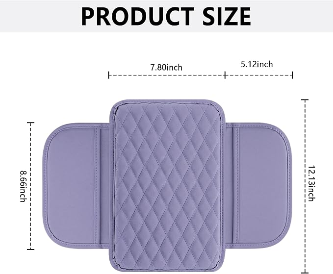 Stacool Upgraded Car Center Console Cover,Microfiber Leather Car Armrest Cover Cushion with 2 Storage Bags,Universal Car Armrest Storage Box (Purple) - Image 2