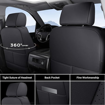 Coverado Chevy Silverado Seat Covers, Faux Leather Seat Covers Fit for Chevy Silverado GMC Sierra 2007-2025 1500, 2015-2025 2500HD 3500HD Crew Double Extended Cab (Front, Black) - Image 2