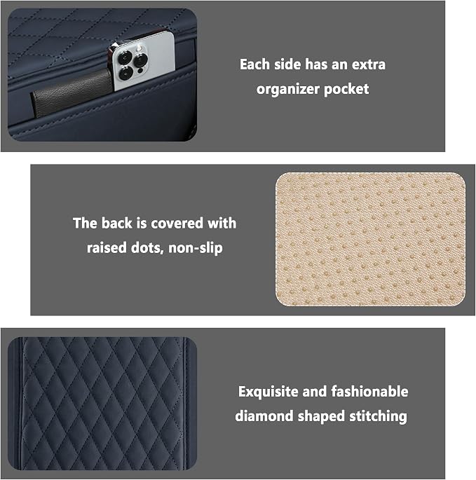Stacool Upgraded Car Center Console Cover,Microfiber Leather Car Armrest Cover Cushion with 2 Storage Bags,Universal Car Armrest Storage Box (Blue) - Image 3