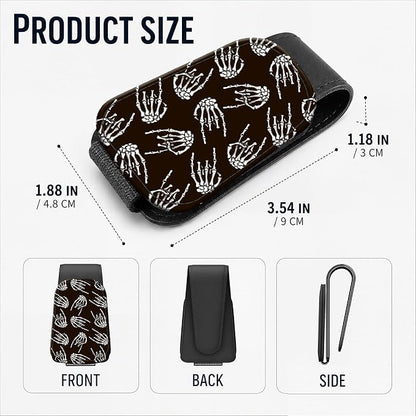Leather Magnetic Sunglass Holder for Car Sun Visor, Cute Eyeglass Ticket Card Hanger Clip, Universal Auto Interior Accessories for SUV Pickup Truck, Brown Skeleton - Image 3