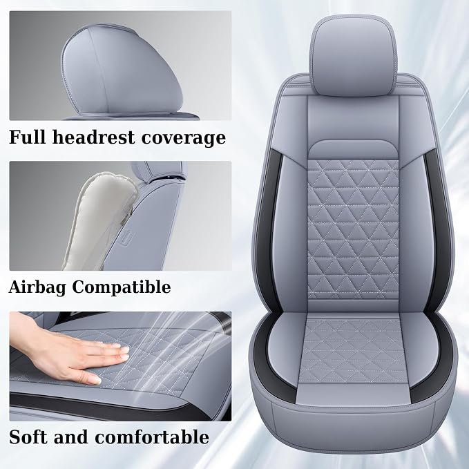Coverado Gray Front Seat Covers for Dodge Ram, Waterproof Car Seat Covers for Truck Compatible with 2002-2026 Ram 1500 2500 3500 Crew Double Mega Quad Cab - Image 2