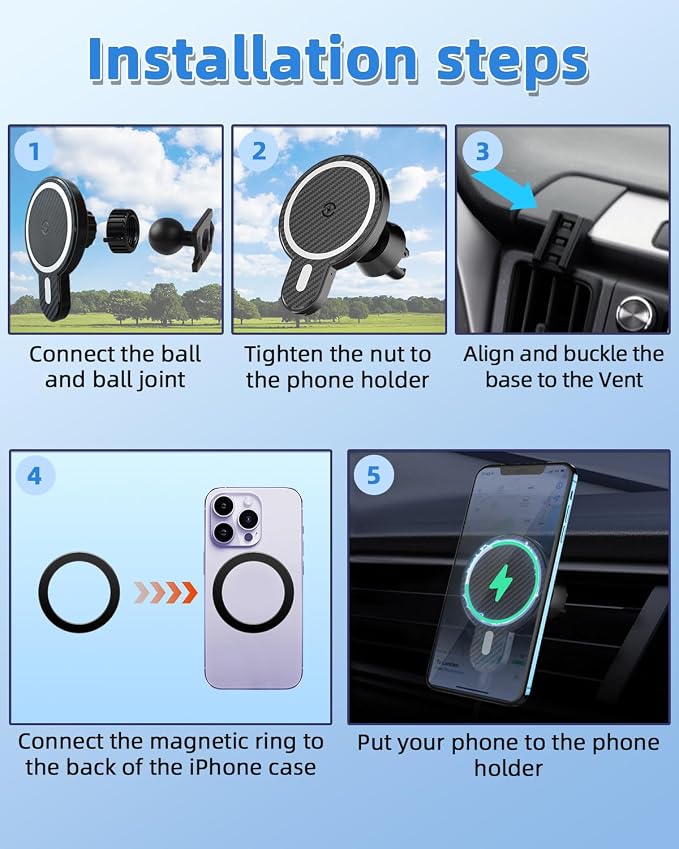 PZK Magnetic Charger Car Phone Holder for Toyota RAV4 2013-2018 Accessories | Magsafe 15W Fast Wireless Charging RAV 4 Car Phone Mount 360° Rotation Hands Free Vent Cell Phone Cradles fit All Phones - Image 7