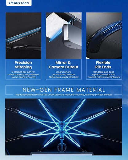 PEMOTech【for Chevrolet Spark/Sonic; MINI Cooper and Sports Cars & Coupes】Umbrella Windshield Sun Shade | Quick-Install Reliable UV Blocker&Heat Shield | Versatile Sun shade for Windshield (49"X25.6") - Image 6