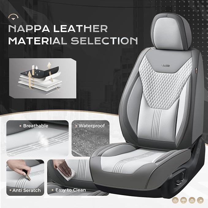 Coverado Car Seat Covers with Lumbar Support, Front Covers for Cars, Universal Automotive Seat Cover, Waterproof, Leather Car Seat Cushion, Interior Seat Protectors for Most Cars - Image 2