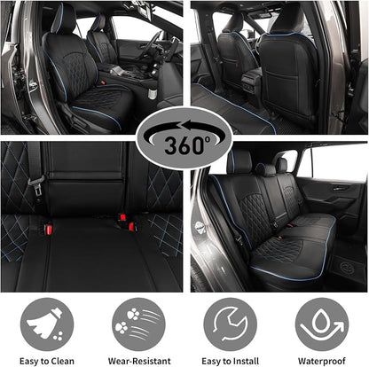 EKR Rav4 Seat Covers Custom Fit for Toyota Rav4 (Hybrid) LE/XLE Premium 2026, Leather Car Seat Cover Full Set for SUV,Faux Leather(Black with Blue Piping) - Image 3