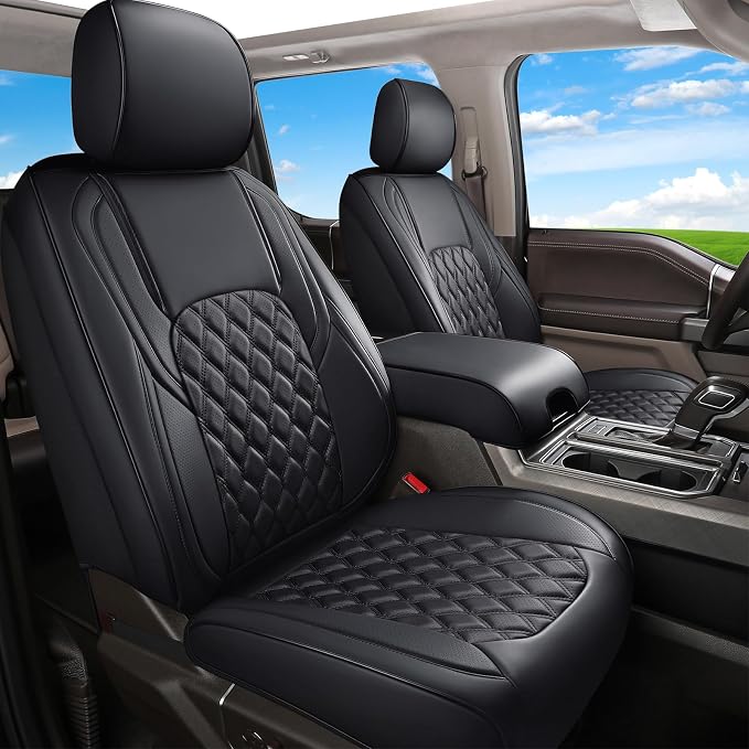 Huidasource Tacoma Front Seat Covers, Leather Car Seat Covers Custom Fit for Toyota Tacoma 2016-2023 2022 2021 Double & Crew Cab SR, SR5, Limited, TRD Pro, TRD Sport, Off-Road (Front Pair/Black) by Huidasource