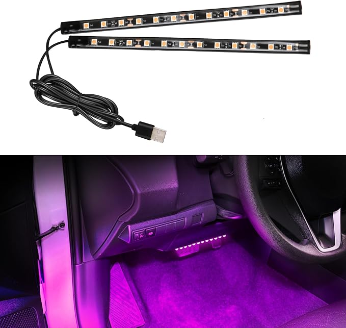 wuyaoyao Car LED Strip Light, Ambient Lighting Kit w/USB Port, Pink Purple | 12V 24 LED Lights for Decor, RGB Neon Atmosphere Lamps, Under Dash Ambient Night Light, Universal Car Accessories by wuyaoyao