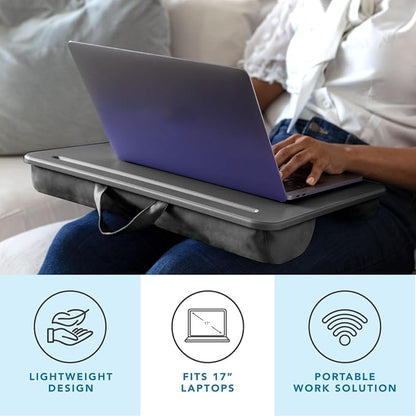 LAPGEAR The Original Lap Desk – Charcoal, Fits 17" Laptops | Microbead Cushion, Device Ledge, Built-In Pencil Tray, Carry Handle - Image 2
