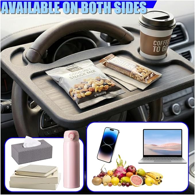 Car Steering Wheel Desk, 2 in 1 Multipurpose Auto Steering Wheel Tray with Drink Holder and Pen Slot, Portable Vehicle Computer Office Table Travel Accessories for Laptop, Food (Black) - Image 6
