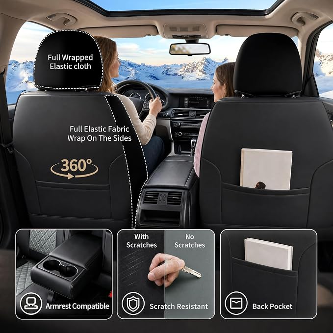 Fit Canyon Car Seat Covers for GMC Canyon 2015-2025 2026 - Luxury Leather, Anti-Slip, All-Weather Seat Cushions, Waterproof & Breathable, Airbag Compatible, Full 5-Seat Set (Gray) - Image 7
