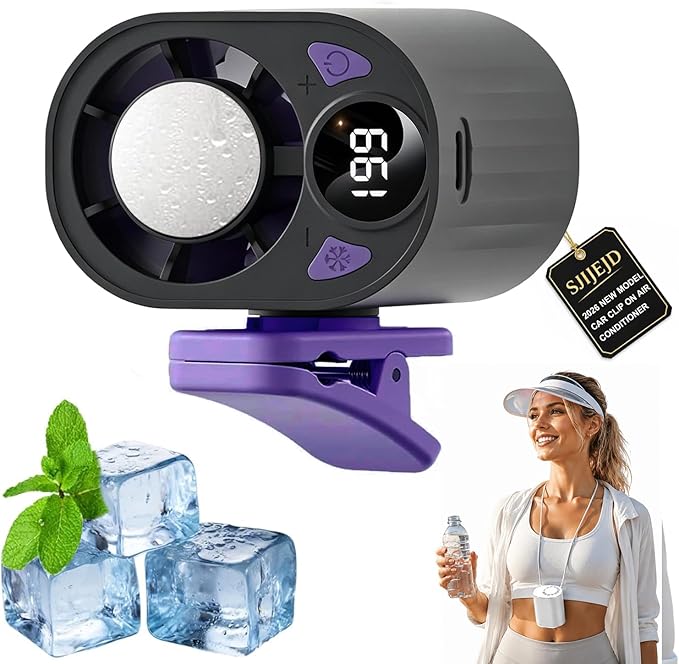 Car Clip on Air Conditioner Fan with LED Display Cooling Fan 360 Rotation & 199 Speeds with Semi Technology 3-Speed Silent Bladeless for Cars Hands Free Clip on Fan for Work Camping by Unknown