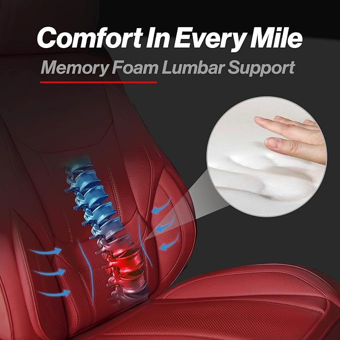 Coverland Custom SUV Car Seat Covers for 2019-2024 Subaru Forester | Premium Waterproof Faux Leather Non-Slip Memory Foam Airbag Compatible Custom Fit Interior Protector [Front Seat-Wine Red] - Image 3