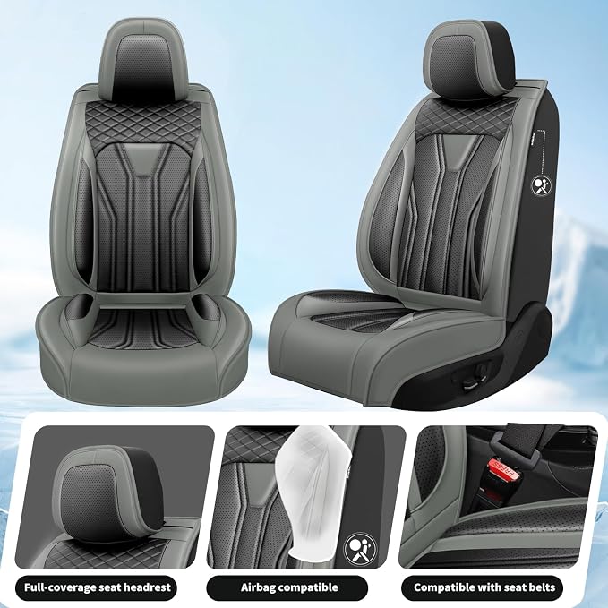 Fit Sentra Car Seat Covers Premium Leather for Nissan Sentra 2008-2025 2026. Waterproof， Breathable, Scratch-Resistant & All-Weather Seat Cushion Protector（Full Set,Gray&Black - Image 2
