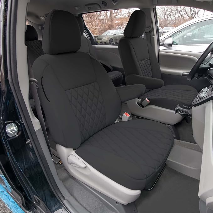 FH Group Custom Fit Car Seat Covers Specifically Made for 2011-2020 Toyota Sienna 7-8 Seater with Ultraflex Neoprene Water Resistant Automotive Seat Covers - Front Set Black - Image 4