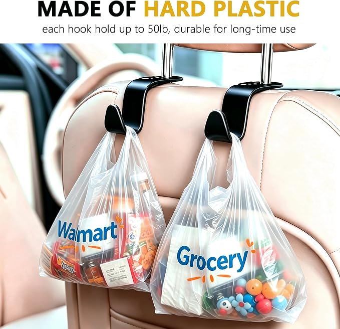 4 Pack Car Back Seat Headrest Hook Hanger for Purse Grocery Bag Handbag Hat, Purse Hook for Car with Clip - Image 5