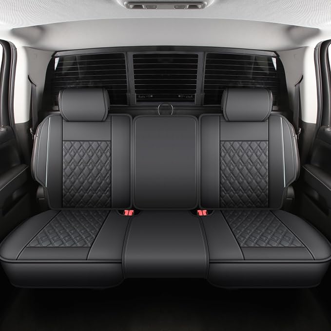 JOJOBAY Chevy Silverado Seat Covers,Leather Seat Covers for GMC Sierra,Custom Fit 2007-2024 1500 2500HD 3500HD Crew Double Extended Regular Cab,LT LZT RST(Full Set,Black Grey) - Image 4