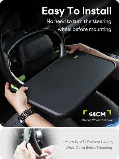 SAIJI Car Steering Wheel Desk with Retractable Slot, Car Food Tray with Anti-Scratch Silicone Steering Wheel Slot, Car Table Tray for Eating with Cup Holder, Multifunctional Travel Car Accessories - Image 6