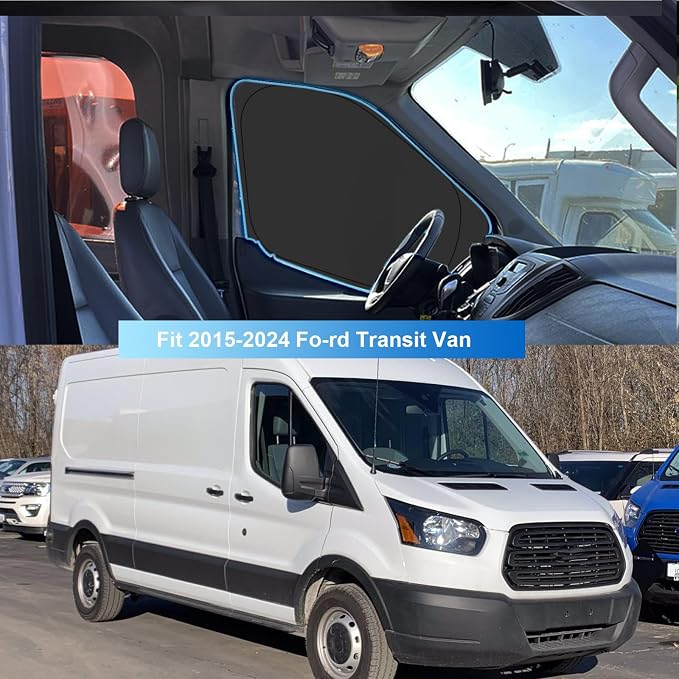 Front Side Window Sun Shade with Suction Cups for 2015-2024 Fo-rd Transit Van High and Medium Roof, Foldable Window Sunshade Sun Visor Protector, Side Shades Blocks UV Ray Heat, Pack of 2 - Image 6