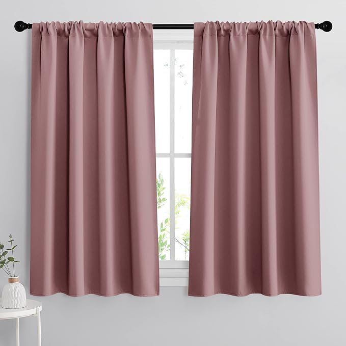 RYB HOME Small Window Curtains 45 inches Length for Kitchen Cafe Bathroom | Room Darkening Curtains & Drapes, Energy Saving, Thermal Insulated, For Kids Bedroom, W42 x L45, Dusty Rose, 2 Panels by RYBHOME