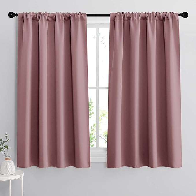 RYB HOME 54 inch Blackout Curtains for Living Room Bedroom, Rod Pocket | Thermal Insulated, Room Darkening, Temperature Balance, Shades for Studio Dorm Rental Room, W42 x L54, Dusty Rose, 2 Panels by RYBHOME