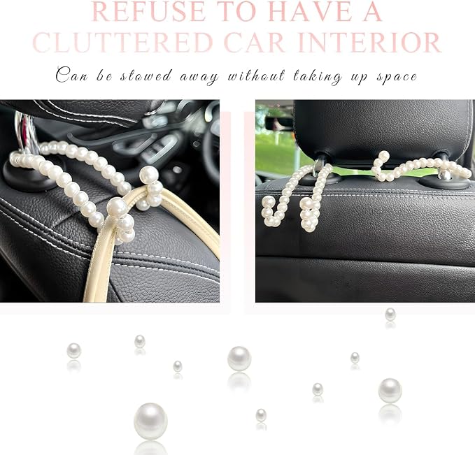 DXNQ Elegant Pearl Car Seat Headrest Hook, Cute Car Seat Hook Hanger Storage Organizer for Handbag Purse, Interior Decoration Headrest Hanger for Women Girls, Car Accessories - Image 5
