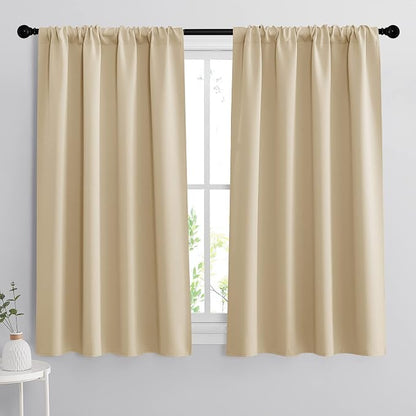RYB HOME Curtains for Bedroom Living Room Nursery Office 63 inches Long | Thermal Insulated Room Darkening Privacy Protection Rod Pocket Drapes for Home Theater, W34 x L63, Biscotti Beige, 2 Panels by RYBHOME