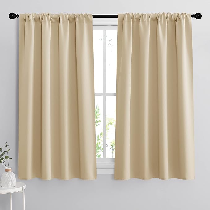 RYB HOME 54 inch Curtains for Living Room Bedroom, Rod Pocket | Thermal Insulated,Room Darkening,Temperature Balance,Shades for Studio Dorm Rental Room,W42 x L54,Biscotti Beige,2 Panels by RYBHOME