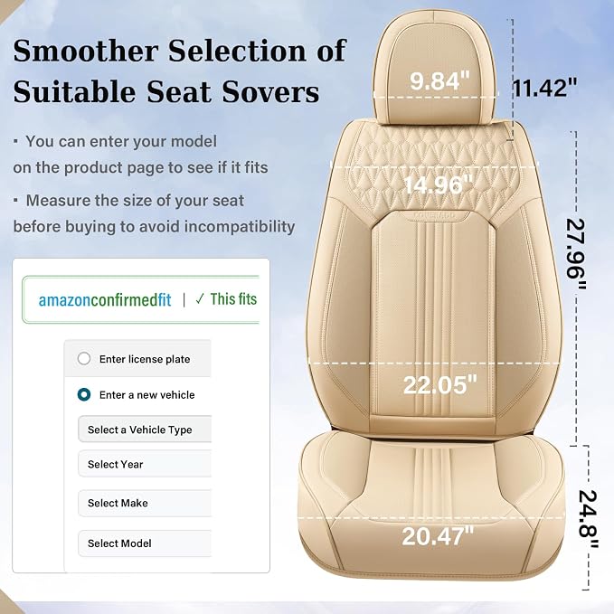 Coverado Front Seat Covers, Leather Car Seat Cover, Waterproof Car Seat Protector, Driver Seat Covers Car Seat Cushion Universal Fit for Most Cars, Beige - Image 6