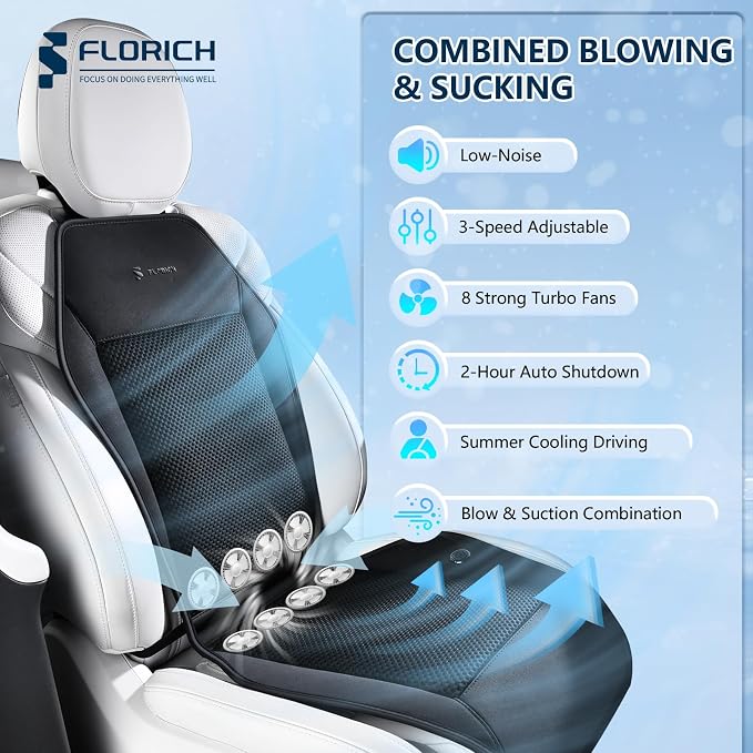 Cooling Car Seat Covers Blowing & Suction Ventilated Car Seat Cushion with 8 Turbo Fans 12V-24V 3-Speed Adjustable Car Seats Cooling Pad Universal Fit for Car SUV Truck Van Summer Driving - Image 3