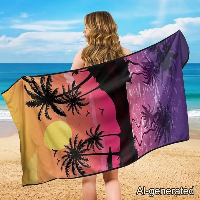 Sunset Palm Trees Car Towel Seat Cover Soft Breathable Car Seat Cover Protector with Storage Bag Easy to Installation Fits for SUV Vehicle Sedan Truck - Image 4