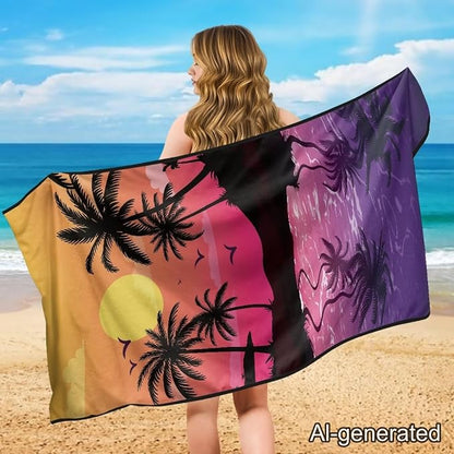 Sunset Palm Trees Car Towel Seat Cover Soft Breathable Car Seat Cover Protector with Storage Bag Easy to Installation Fits for SUV Vehicle Sedan Truck - Image 4