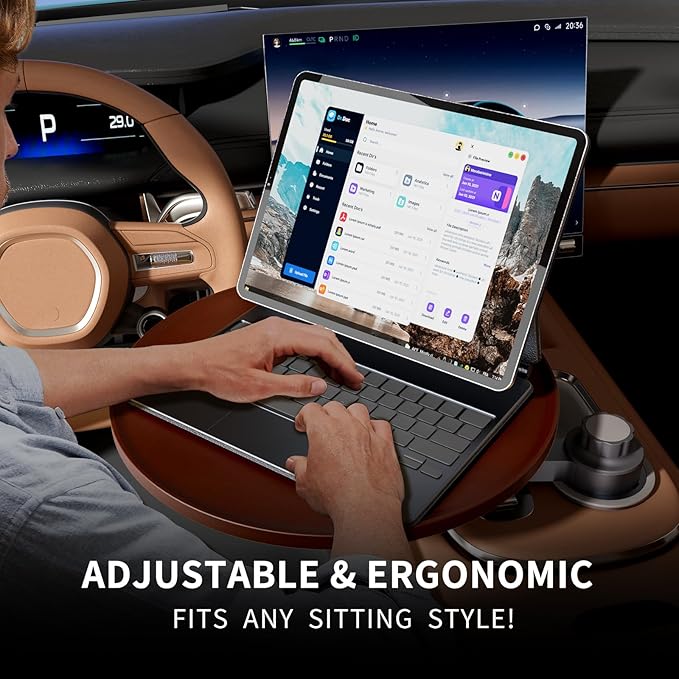 Car Tray & Car Desk for Laptop, 360° Rotating Wood Cup Holder Table, Steering Wheel Tray, Car Accessories for Women & Men,Compatible with Tesla Model Y/3/S, Ford F150/Explorer/Maverick & Most Vehicles - Image 3