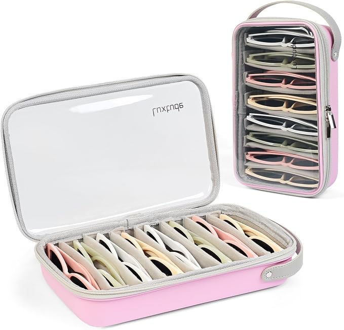 Travel Sunglasses Organizer Case, Clear Sunglasses Travel Case | Glasses Case Multiple Pairs with Adjustable Slots, Hard Shell Sunglass Storage Organizer for Women Men/Camping/Beach etc. by Luxtude