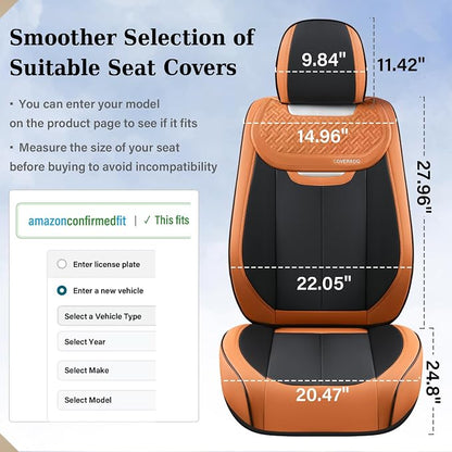 Coverado Seat Covers, Front Car Seat Cover, 2 Pack Breathable Nappa Leather Seat Cover, Waterproof Car Seat Protector, Car Seat Cushion, Universal Auto Seat Covers Fit for Most Cars (Brown&Black) - Image 7