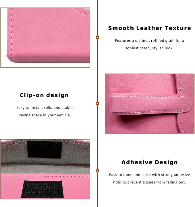 Car Visor Tissue Holder, Premium Leather Sun Visor Napkin Organizer with Tissue Refill, Universal Backseat Napkin Case Sunvisor Mask Holder for Cars SUVs Trucks RVs (Pink) - Image 4