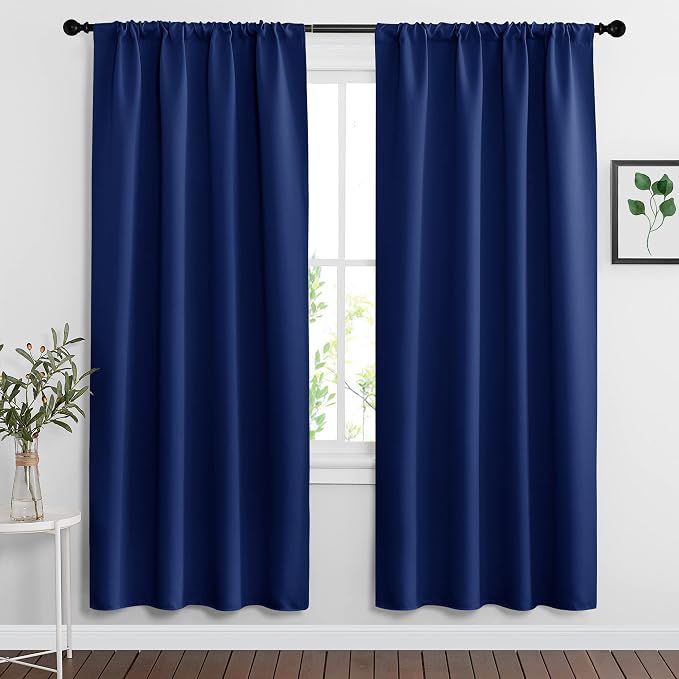 RYB HOME Blackout Curtains for Bedroom Living Room Nursery 63 inches Long | Thermal Insulated Room Darkening Privacy Protection Rod Pocket Drapes for Office Home Theater, W34 x L63, Navy Blue, 2 Panels by RYBHOME