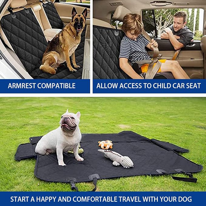 BESULEN Dog Car Seat Cover Waterproof Back Seat Protector Black | Oxford cloth with grid texture, buckle strap setup, anchor support, fits most cars, SUVs, and trucks, car accessories - Image 5