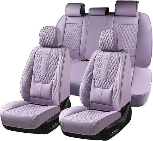 Coverado Seat Covers Full Set, Purple Car Seat Covers, Waterproof Car Seat Cover with Lumbar Support, Leather Car Seat Cushion Protector, Car Seat Covers Universal Fit Most Cars by COVERADOAUTO