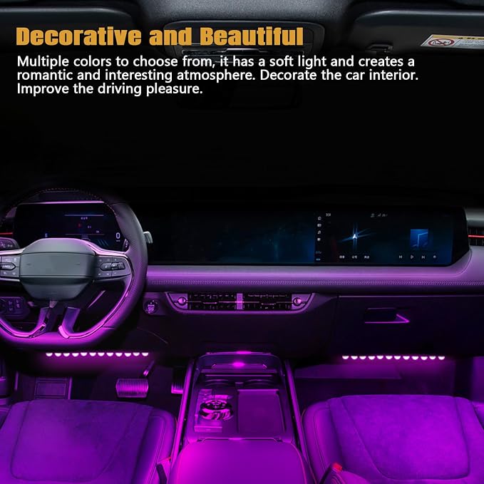 wuyaoyao Car LED Strip Light, Ambient Lighting Kit w/USB Port, Pink Purple | 12V 24 LED Lights for Decor, RGB Neon Atmosphere Lamps, Under Dash Ambient Night Light, Universal Car Accessories - Image 6