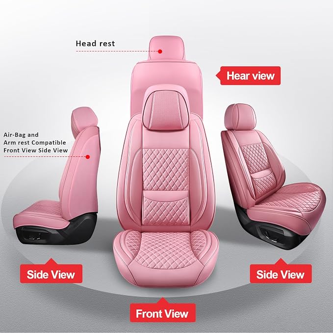 MIROZO Car Seat Covers Full Coverage for SUV Sedan Truck,Pink Full Set | Leather Car Seat Covers,Automotive Seat Protector Waterproof Seat Cover For SUV Sedan Truck For Families, Pets, Commuter - Image 6